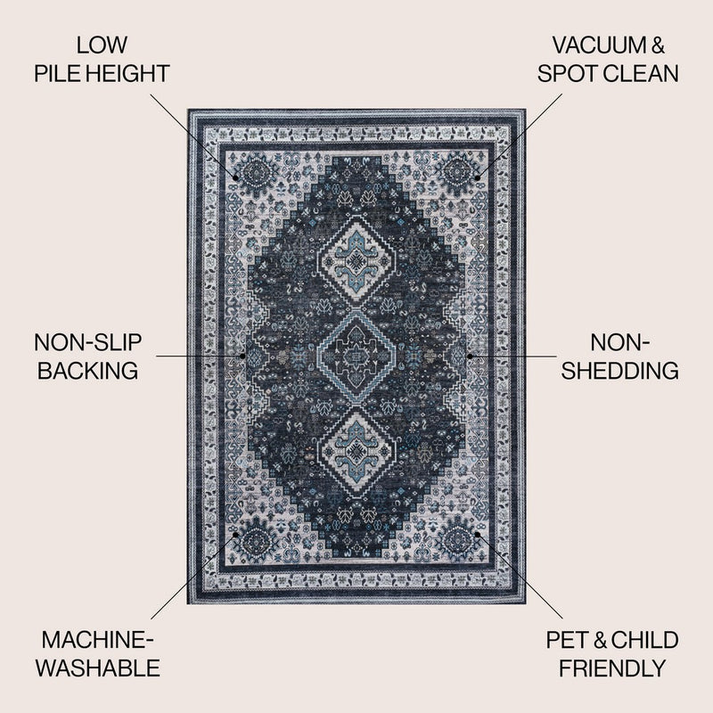 Dalyan Geometric Medallions Washable Area Rug