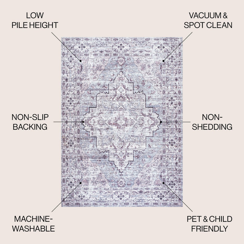 Didim Boho Gray Medallion Washable Area Rug