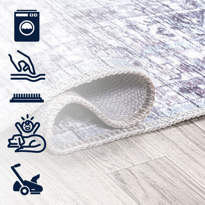 Didim Boho Gray Medallion Washable Area Rug