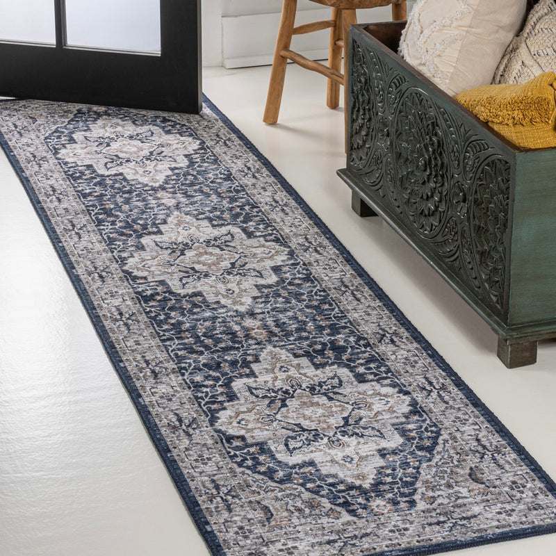 Didim Boho Gray Medallion Washable Area Rug
