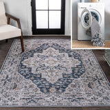 Didim Boho Gray Medallion Washable Area Rug