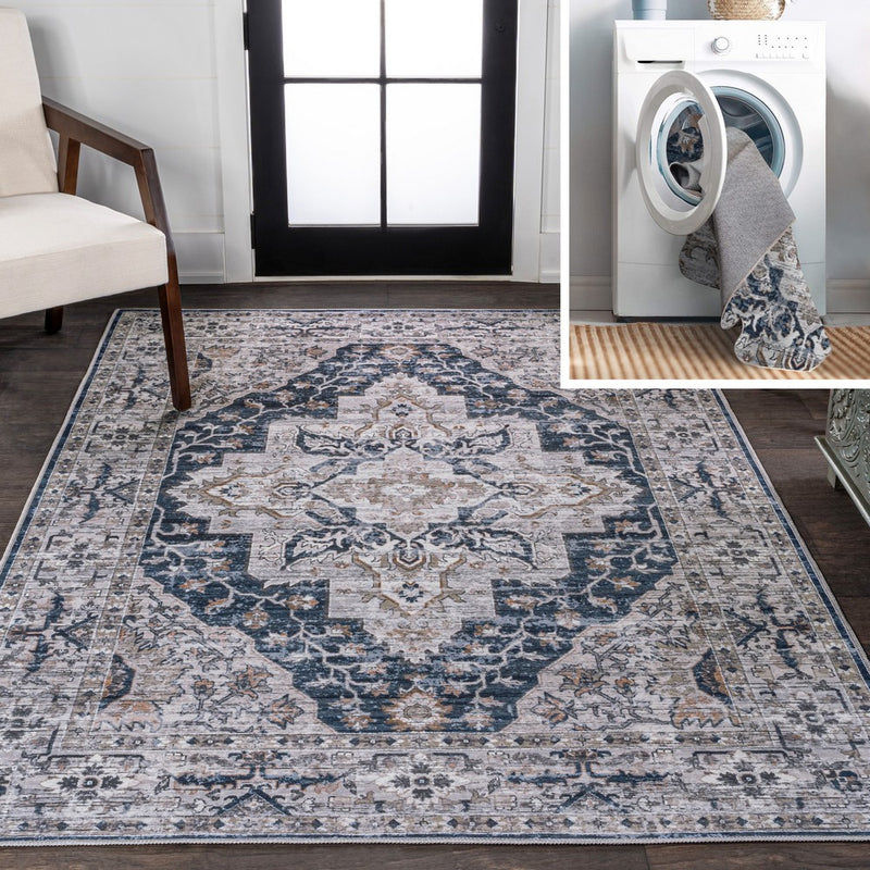Didim Boho Gray Medallion Washable Area Rug