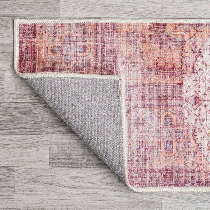Alacati Ogee Medallion Washable Area Rug Red/Orange/Cream / Runner / 2' x 8' – BACK