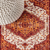 Alacati Ogee Medallion Washable Area Rug Red/Orange/Cream / Runner / 2' x 8' – DETAIL