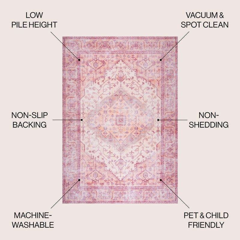 Alacati Ogee Medallion Washable Area Rug