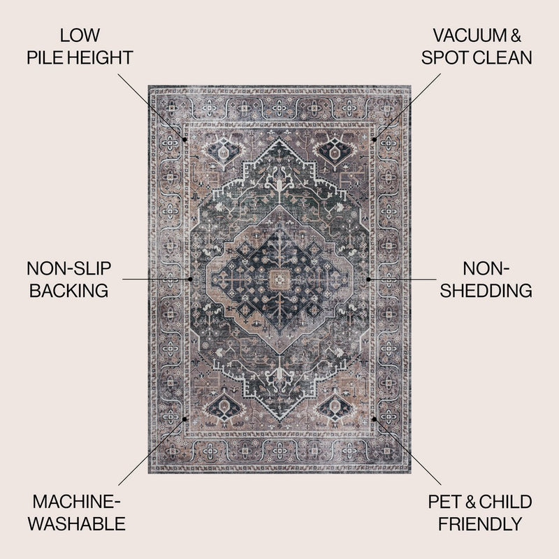 Alacati Ogee Medallion Washable Area Rug