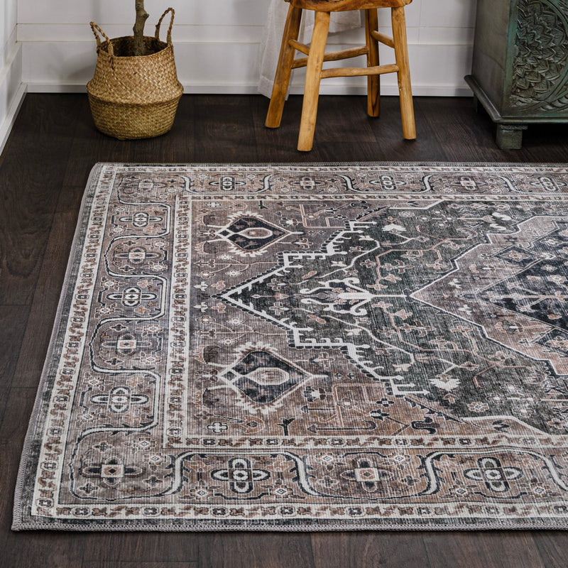 Alacati Ogee Medallion Washable Area Rug
