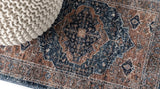 Alacati Ogee Medallion Washable Area Rug Navy/Brown / Runner / 2' X 8' – DETAIL