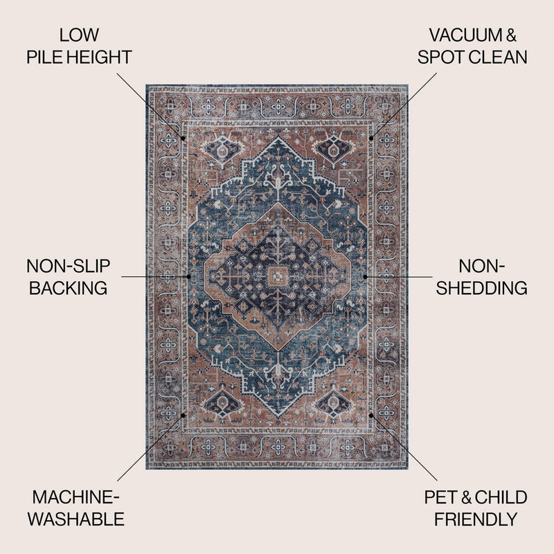 Alacati Ogee Medallion Washable Area Rug