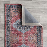 Alacati Ogee Medallion Washable Area Rug Red/Blue/Brown / Runner / 2' X 8' – BACK