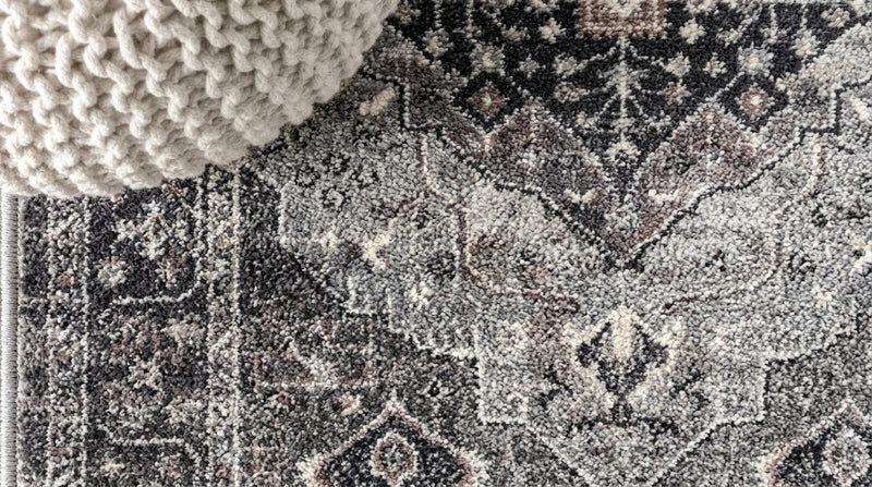 Alacati Ogee Medallion Washable Area Rug Dark Gray/Light Gray / Runner / 2' X 8' – DETAIL