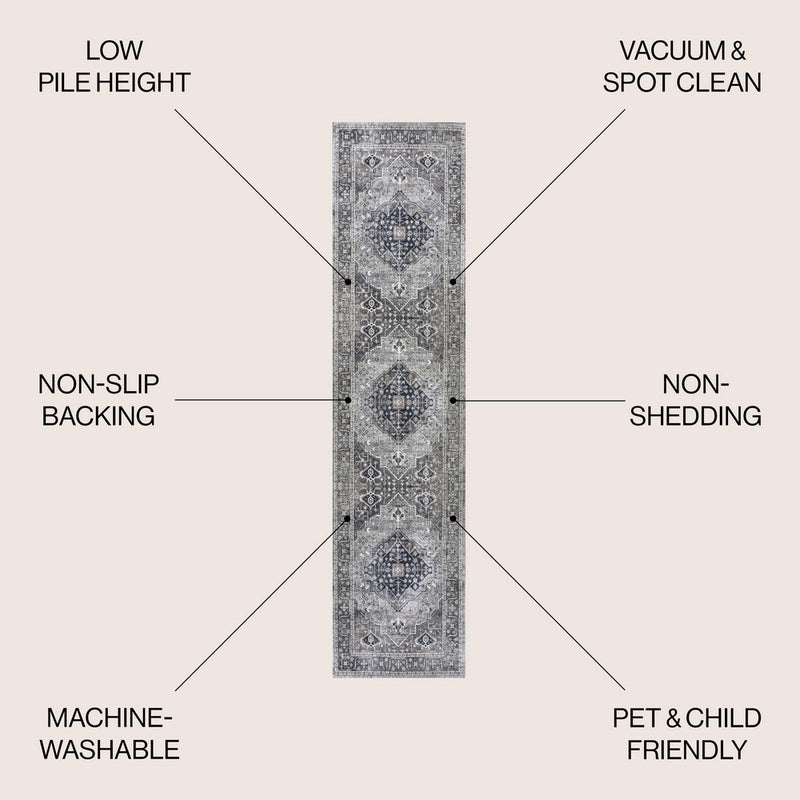 Alacati Ogee Medallion Washable Area Rug