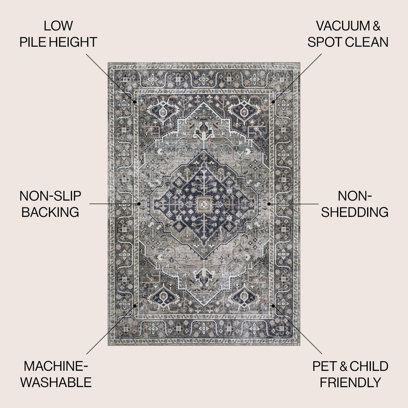 Alacati Ogee Medallion Washable Area Rug