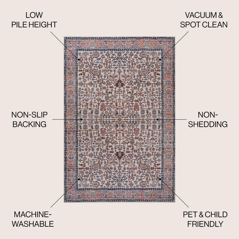 Kemer All-over Persian Washable Area Rug