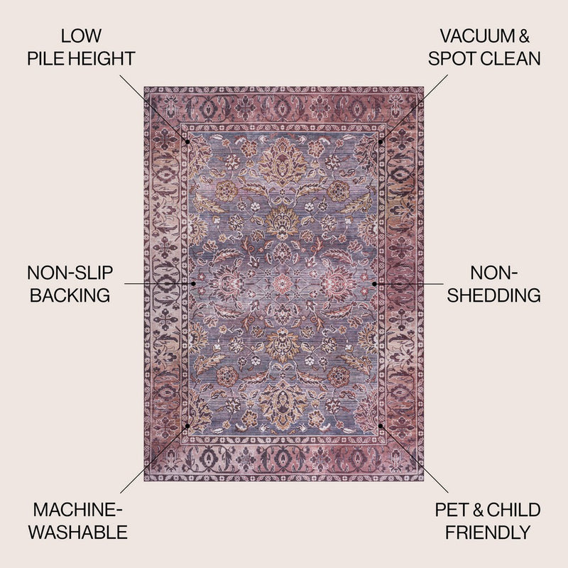 Victoria Ornate Persian All-over Washable Area Rug