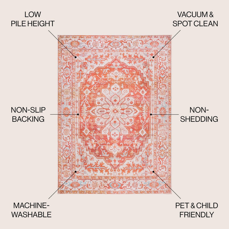 Asa Ornate Medallion Washable Area Rug