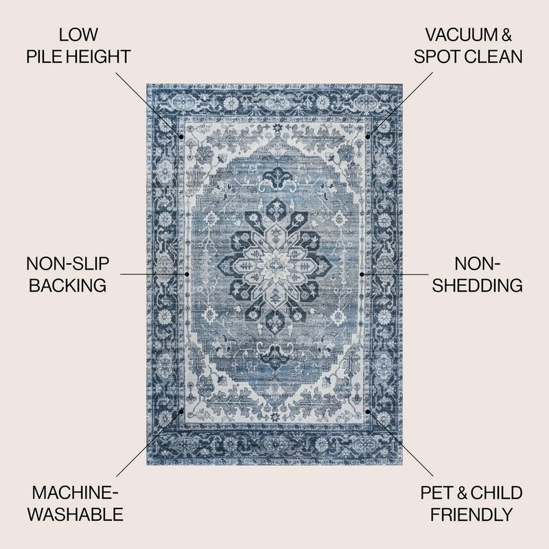 Asa Ornate Medallion Washable Area Rug