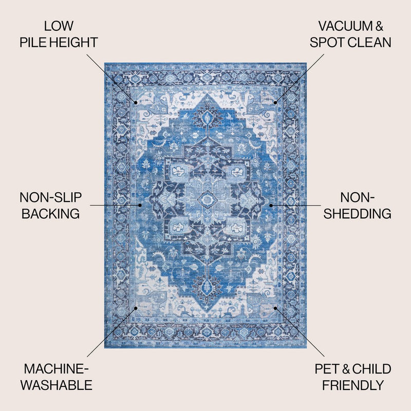 Maris Ornate Medallion Washable Area Rug