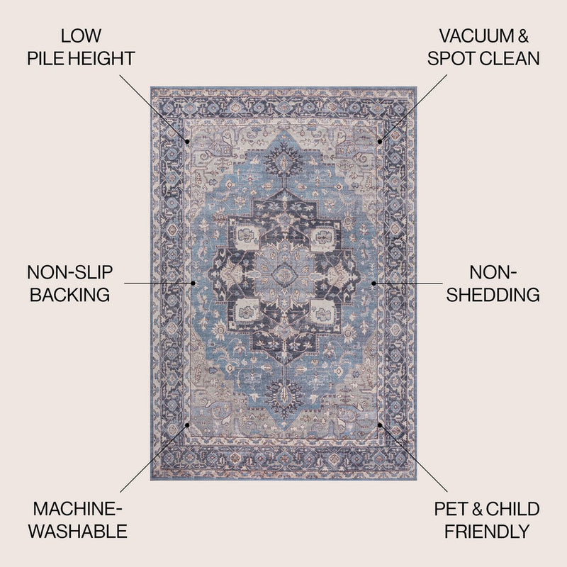 Maris Ornate Medallion Washable Area Rug