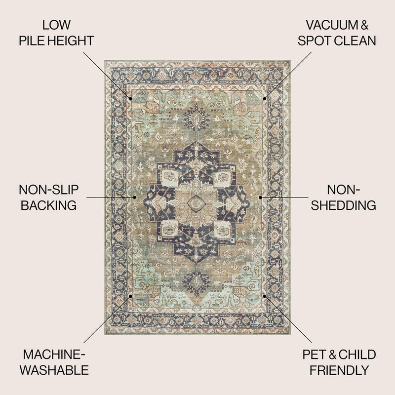 Maris Ornate Medallion Washable Area Rug