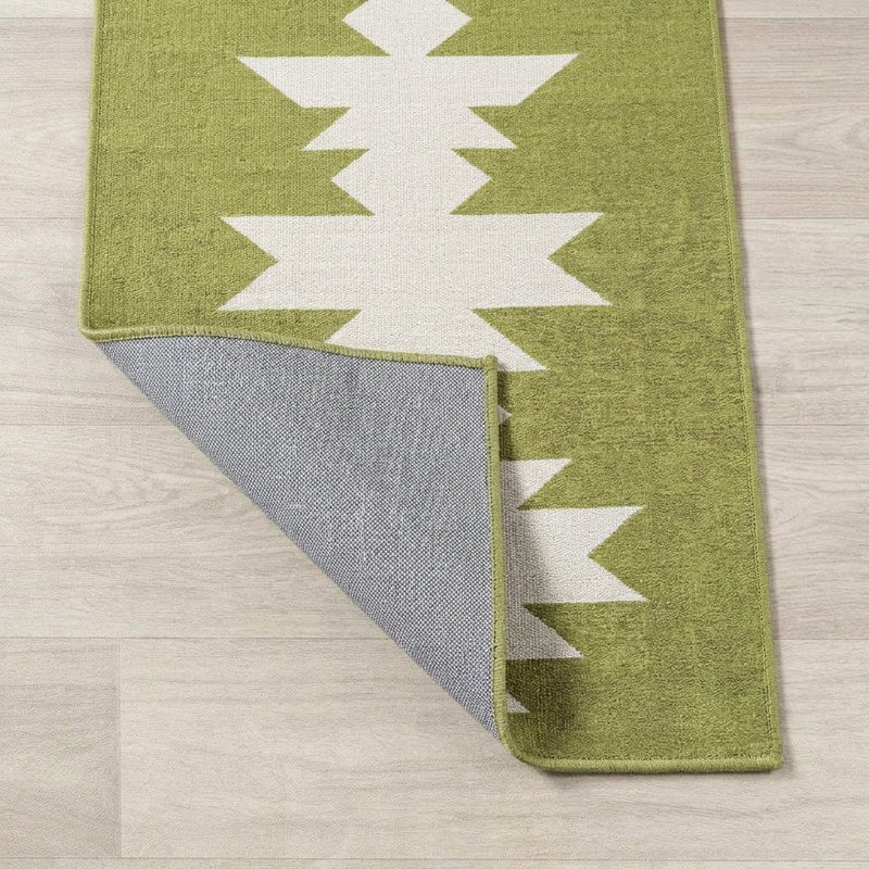 Chayton Minimalist Geometric Machine-washable Area Rug Moss/Cream / Runner / 2' X 8' – BACK