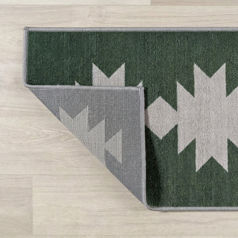 Chayton Minimalist Geometric Machine-washable Area Rug Dark Green/Light Gray / Runner / 2' X 8' – BACK