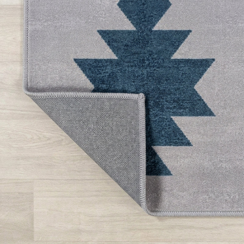 Chayton Minimalist Geometric Machine-washable Area Rug Gray/Blue / Runner / 2' X 8' – BACK