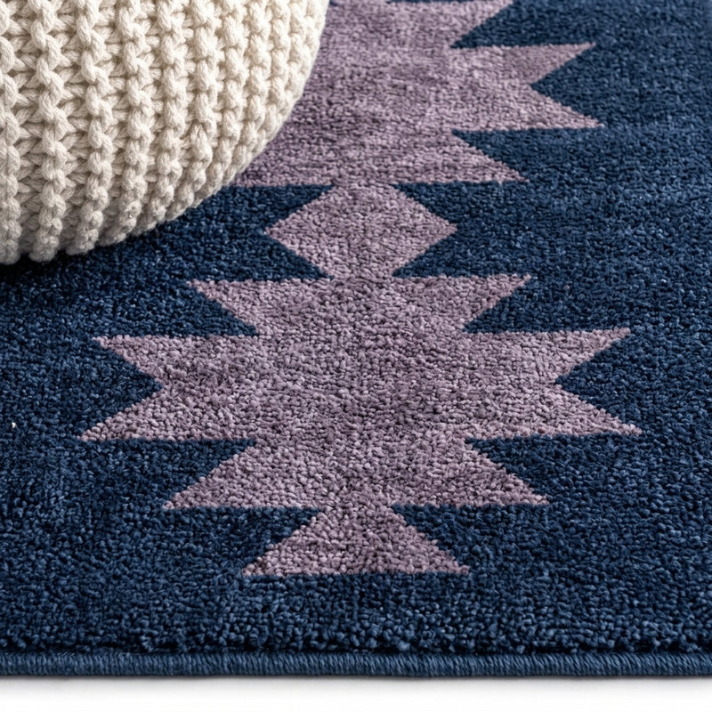 Chayton Minimalist Geometric Machine-washable Area Rug Navy/Purple / Runner / 2' X 8' – DETAIL