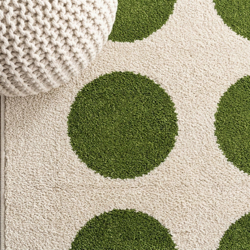 Cirkel Minimalist Geometric Dot Machine-washable Area Rug Cream/Olive / Runner / 2' X 8' – DETAIL