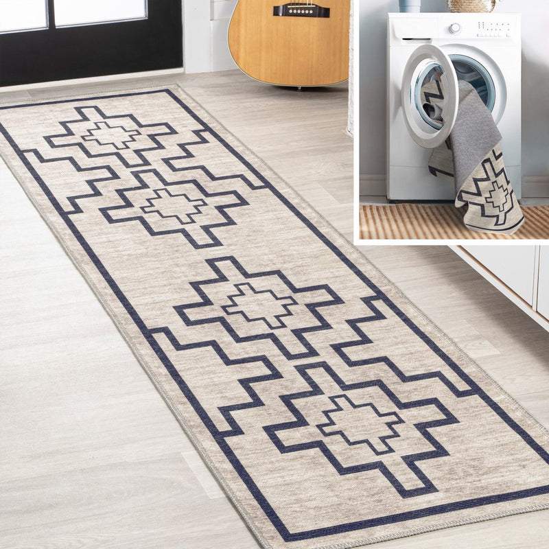 Ashkii Minimalist Medallion Machine-washable Area Rug