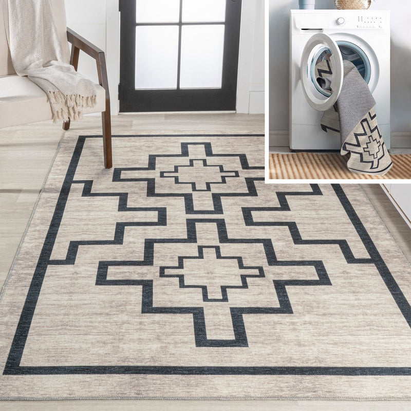 Ashkii Minimalist Medallion Machine-washable Area Rug