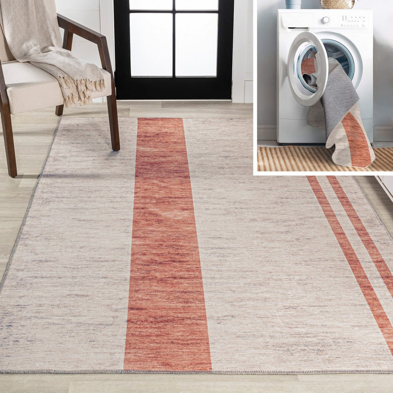 Raita Modern Distressed Stripe Machine-washable Area Rug
