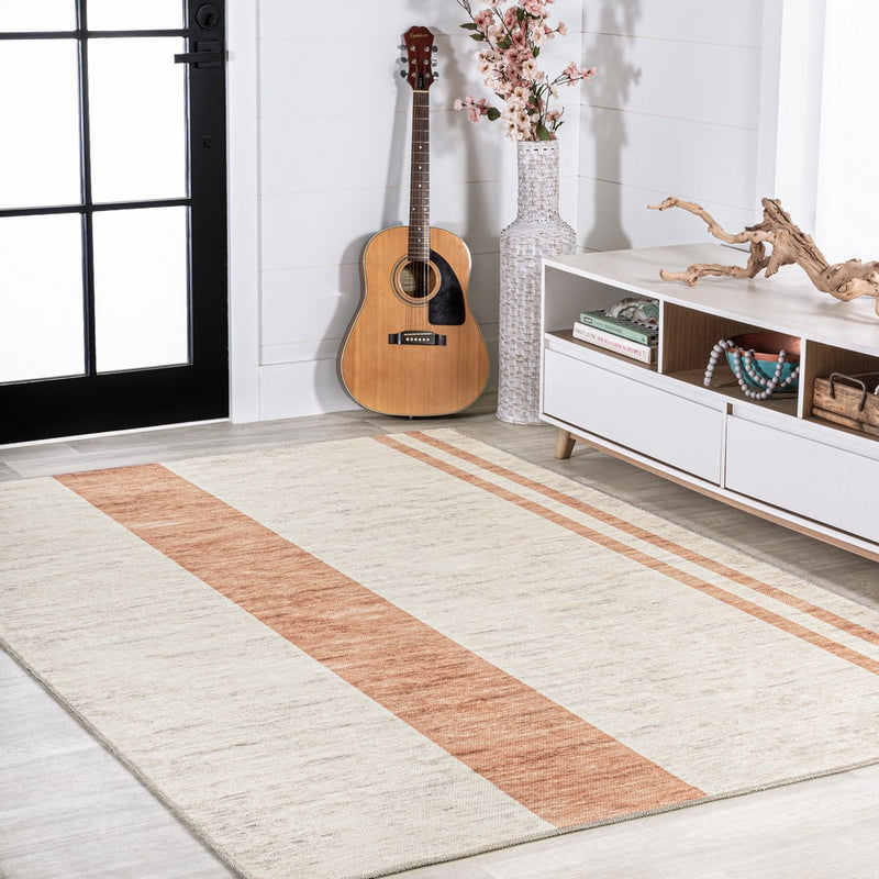 Raita Modern Distressed Stripe Machine-washable Area Rug