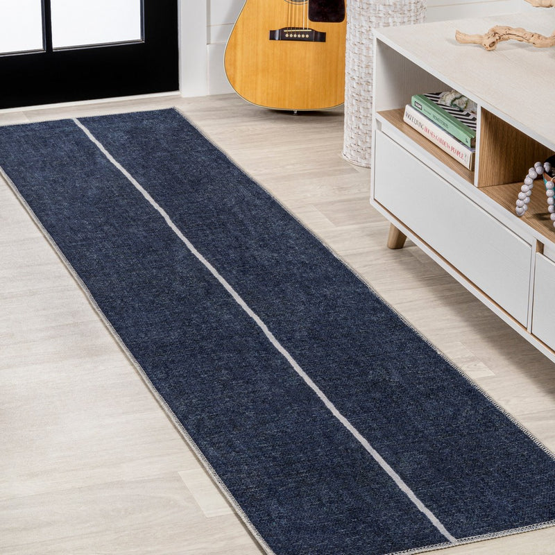 Linja Solid Centre Stripe Machine-washable Area Rug