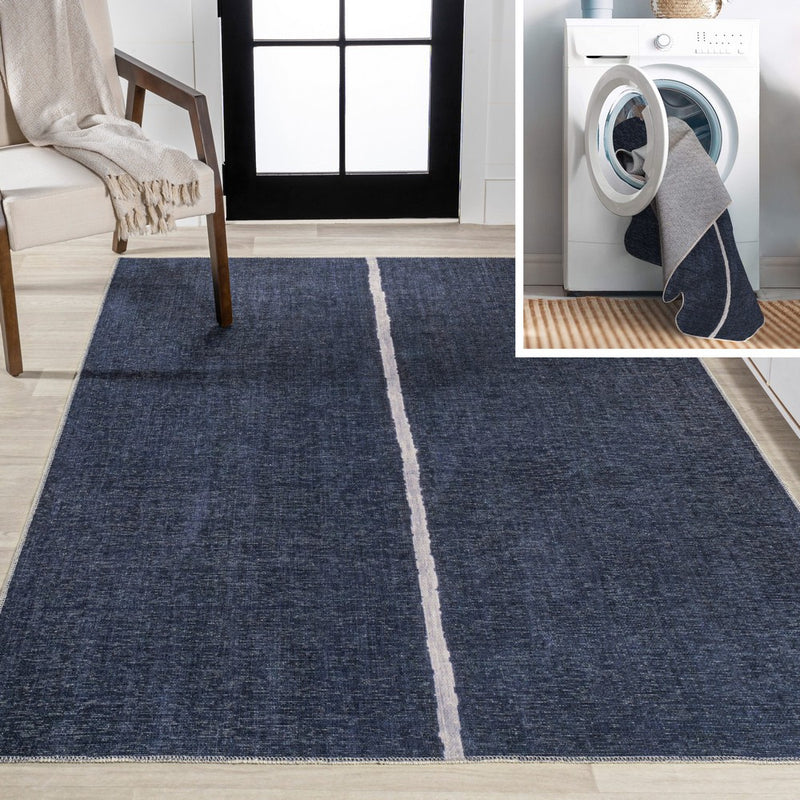 Linja Solid Centre Stripe Machine-washable Area Rug