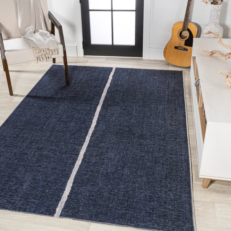 Linja Solid Centre Stripe Machine-washable Area Rug