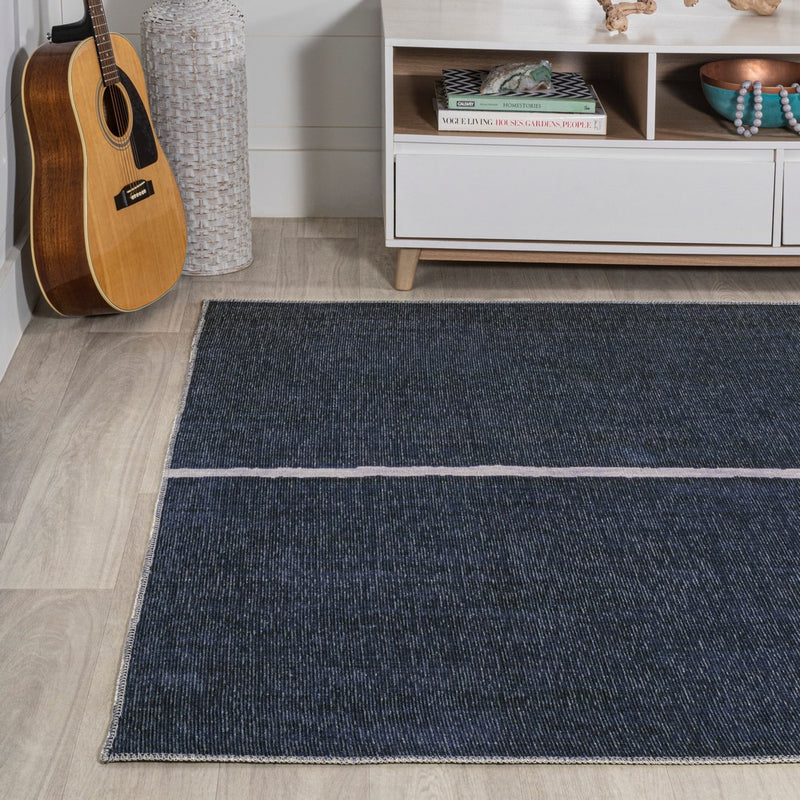 Linja Solid Centre Stripe Machine-washable Area Rug