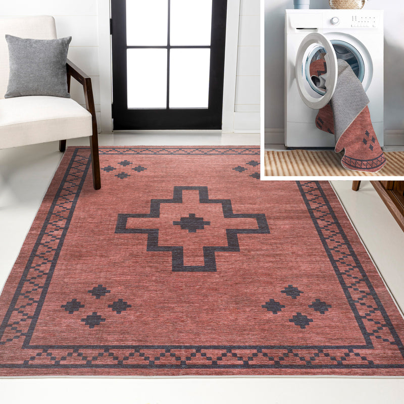 Korsa Geometric Medallion Machine-washable Area Rug