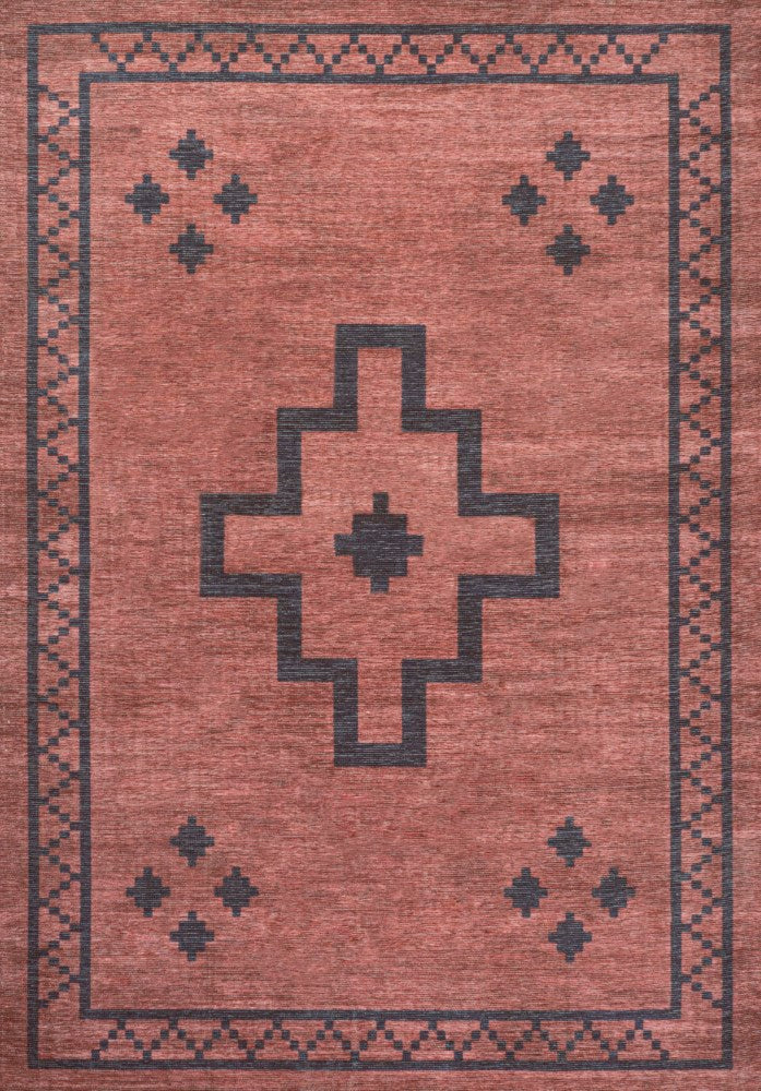 Korsa Geometric Medallion Machine-washable Area Rug