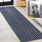 Rand Distressed Ticking Stripe Machine-washable Area Rug