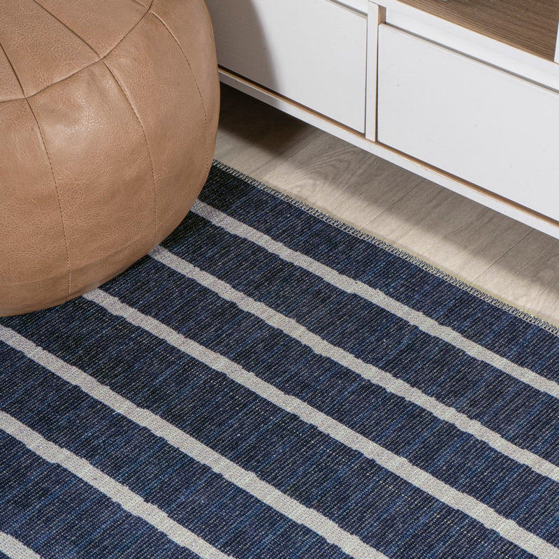 Rand Distressed Ticking Stripe Machine-washable Area Rug