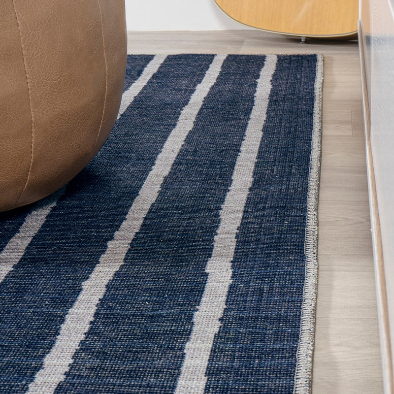 Rand Distressed Ticking Stripe Machine-washable Area Rug