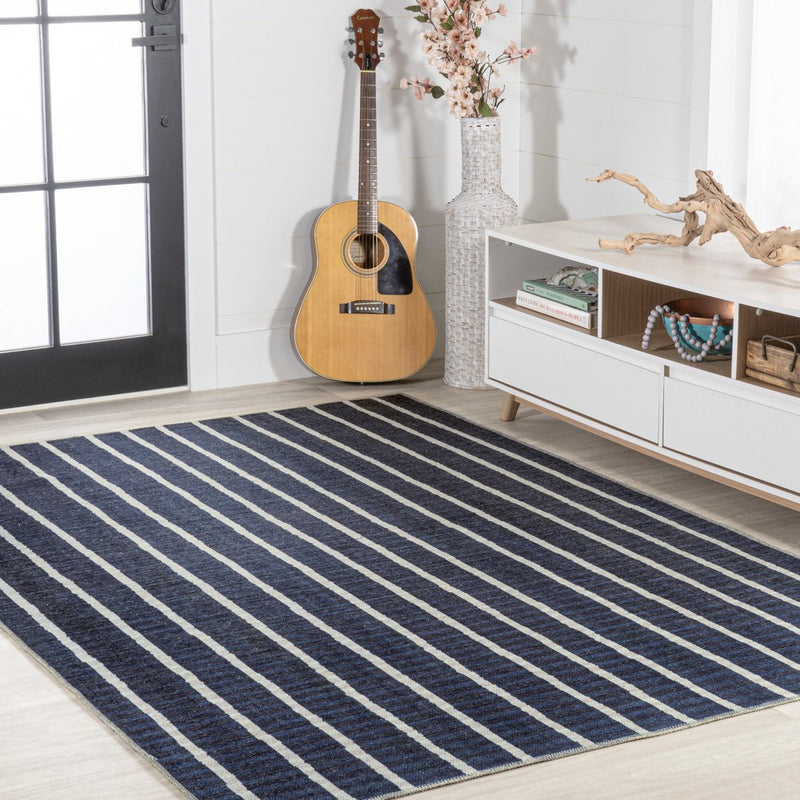 Rand Distressed Ticking Stripe Machine-washable Area Rug