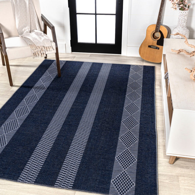 Nautisk Trellis Stripe Machine-washable Area Rug