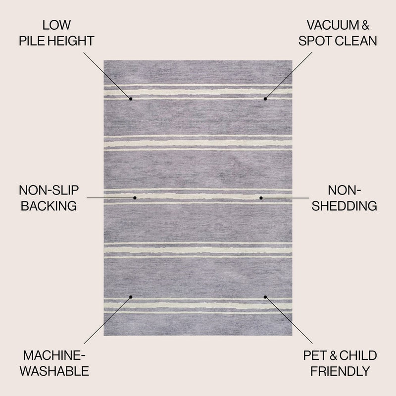 Bande Distressed Ticking Stripe Machine-washable Area Rug