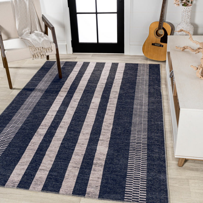 Vichy Geometric Striped Machine-washable Area Rug