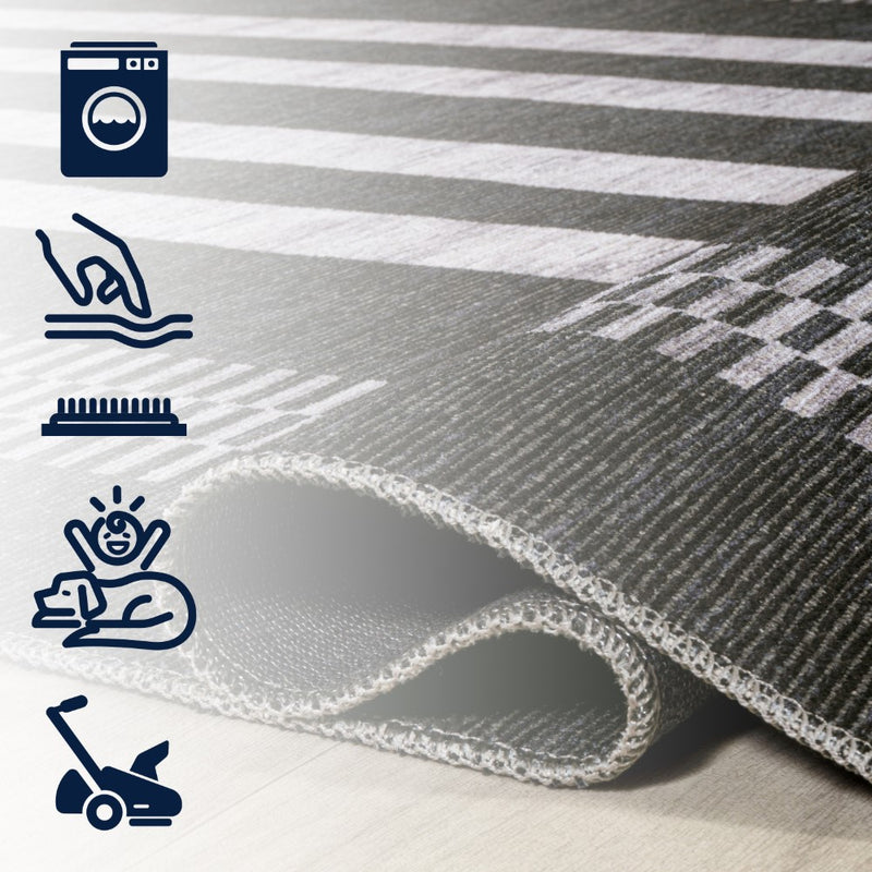 Vichy Geometric Striped Machine-washable Area Rug
