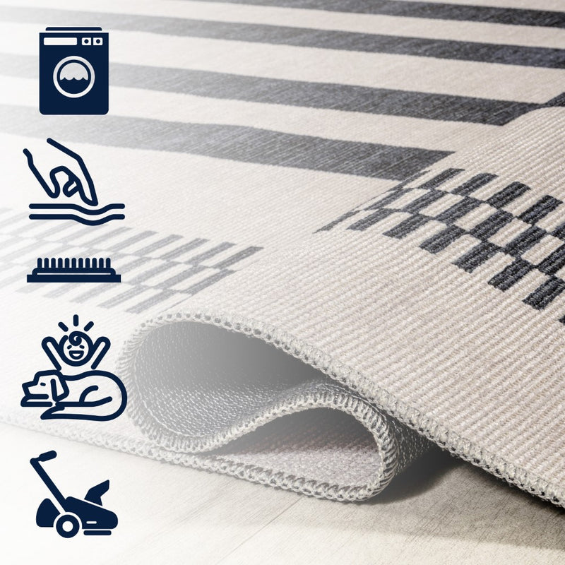 Vichy Geometric Striped Machine-washable Area Rug