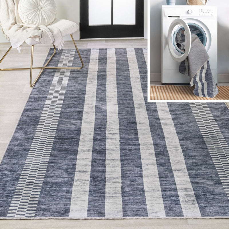 Vichy Geometric Striped Machine-washable Area Rug