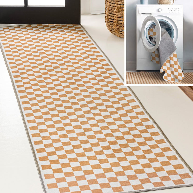 Ainsley Modern Cottage Checkerboard Washable Area Rug